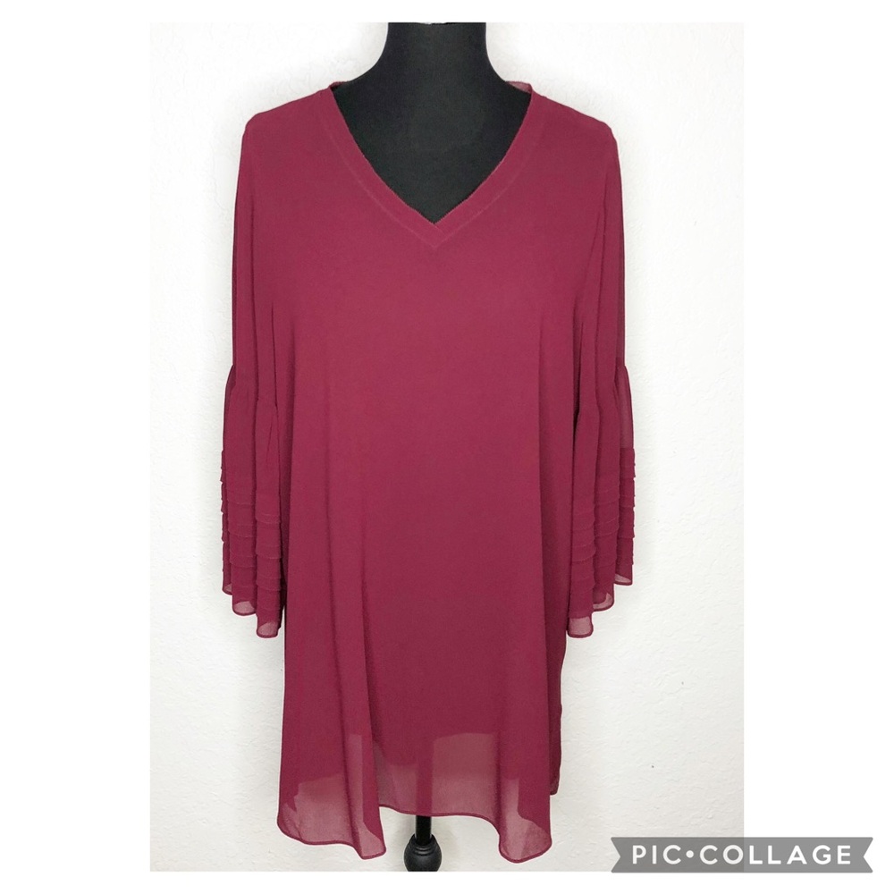 Soft Surroundings maroon wine sheer flared sleeve tunic top size Extra Large XL